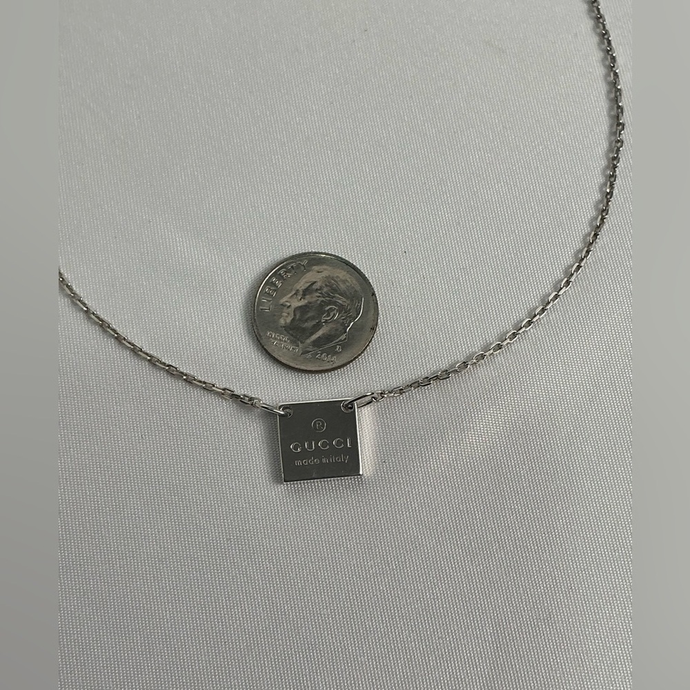 Authentic Gucci Square Plate Tag Pendant 925 Silver Necklace Signature Clasp - Picture 13 of 14